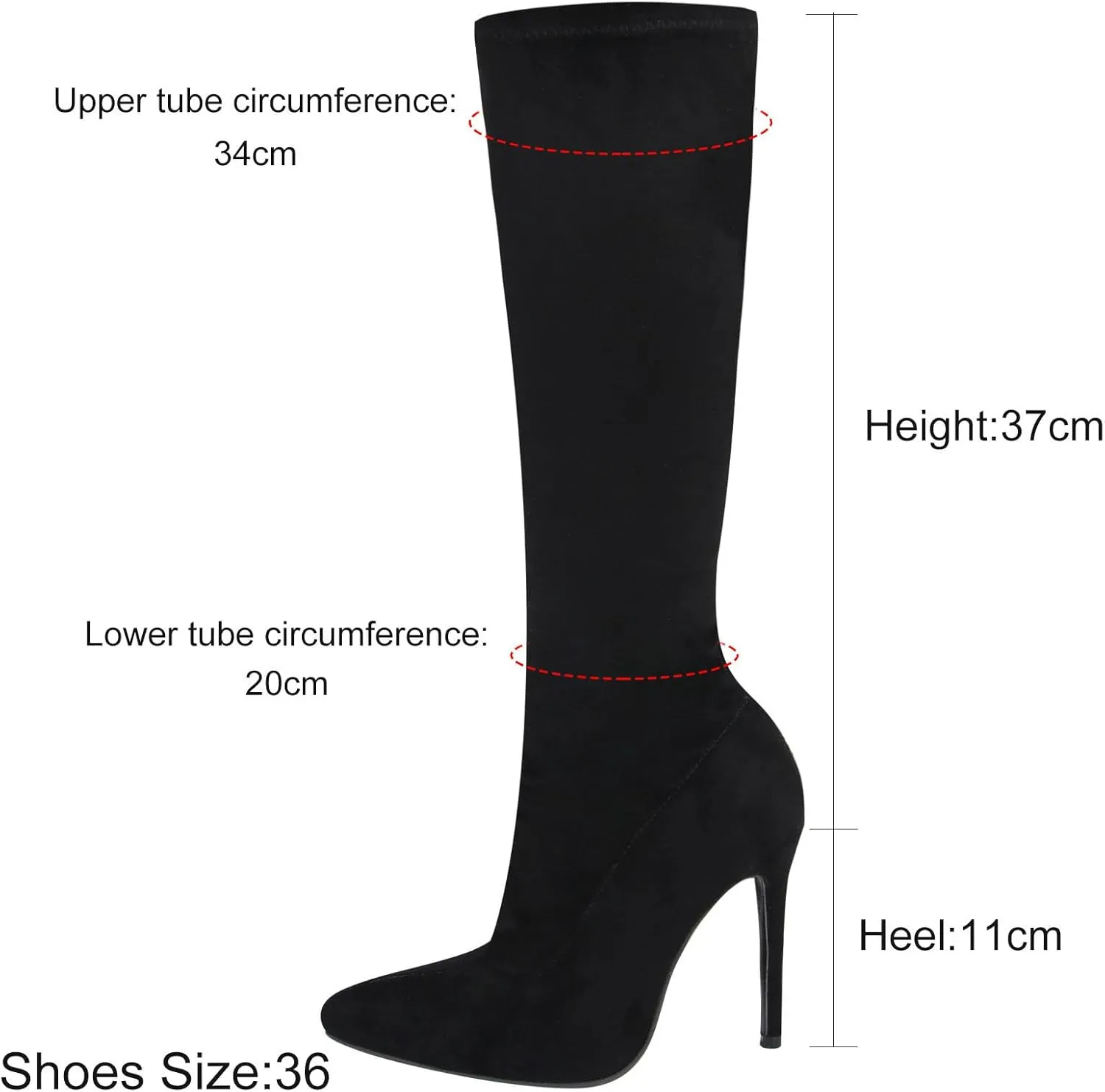 Knee High Boots, Women's High Elastic Suede Boots Pointed Side Zipper Stiletto Heel Mid Calf Large Size Boots Slightly Elastic Close Fitting Fashion Boots