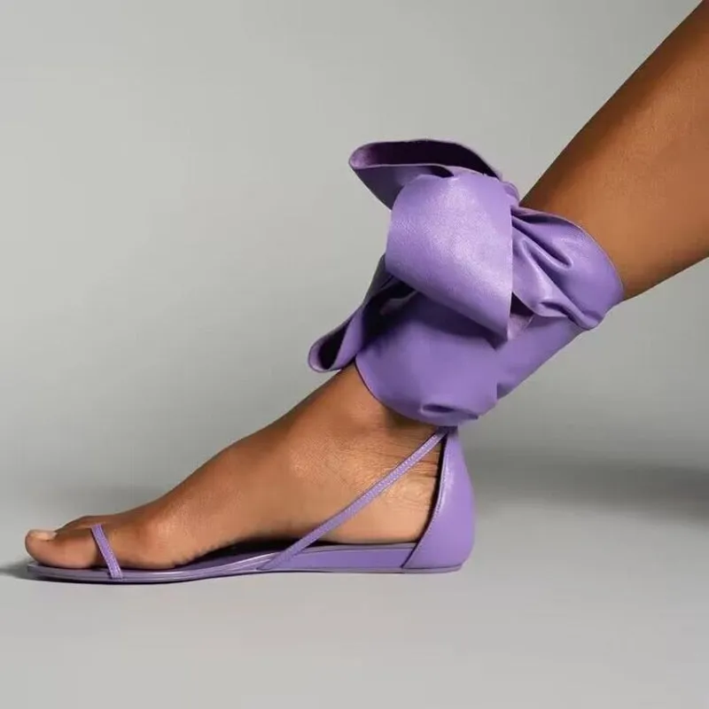 Larisa Big Ankle Bow Tie Flat Sandals -  3 Colors