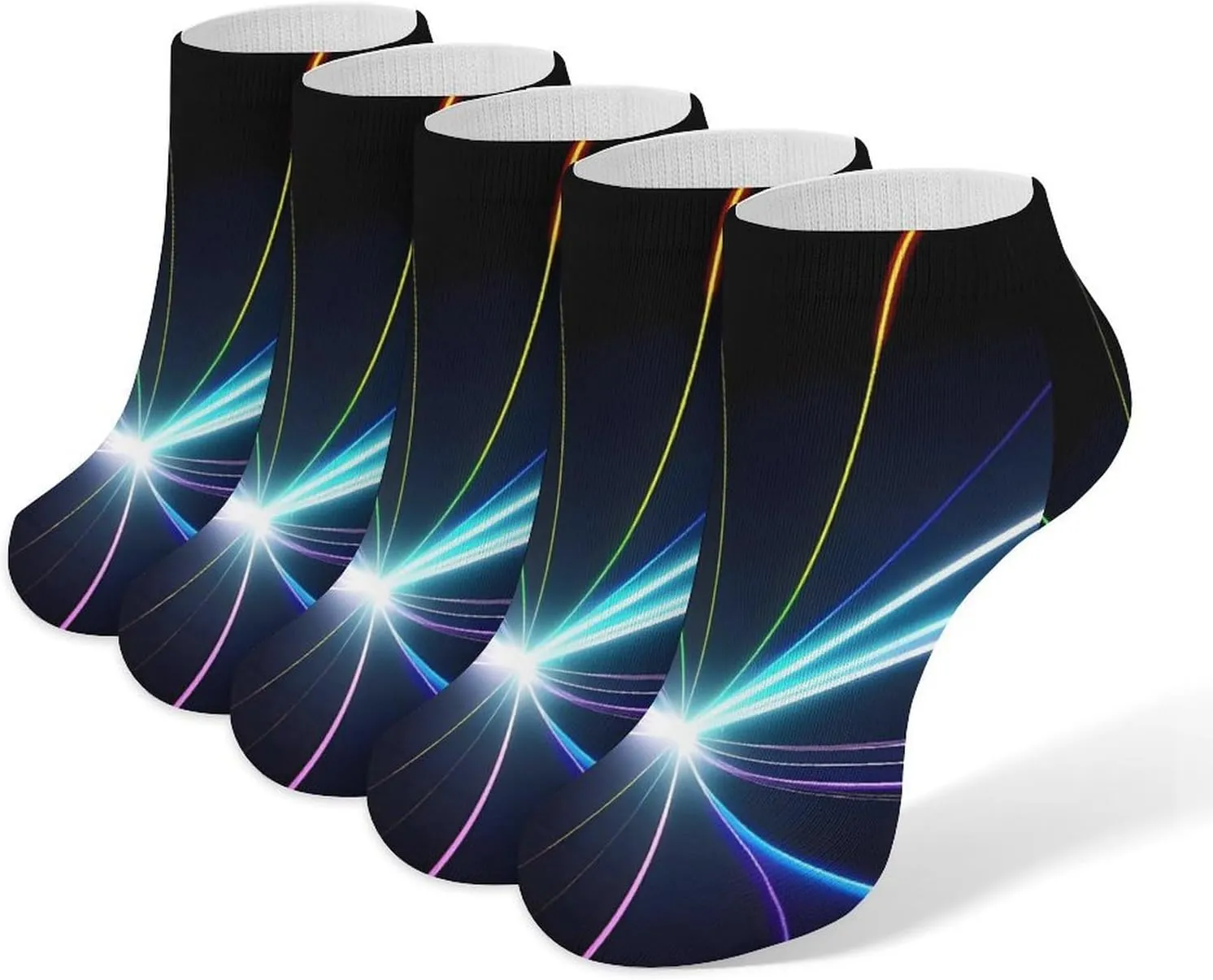 Laser Light Ankle Socks for Men & Women, 5 Pairs Breathable Soft Low Cut Socks, Stretch Sweat Wicking Sox