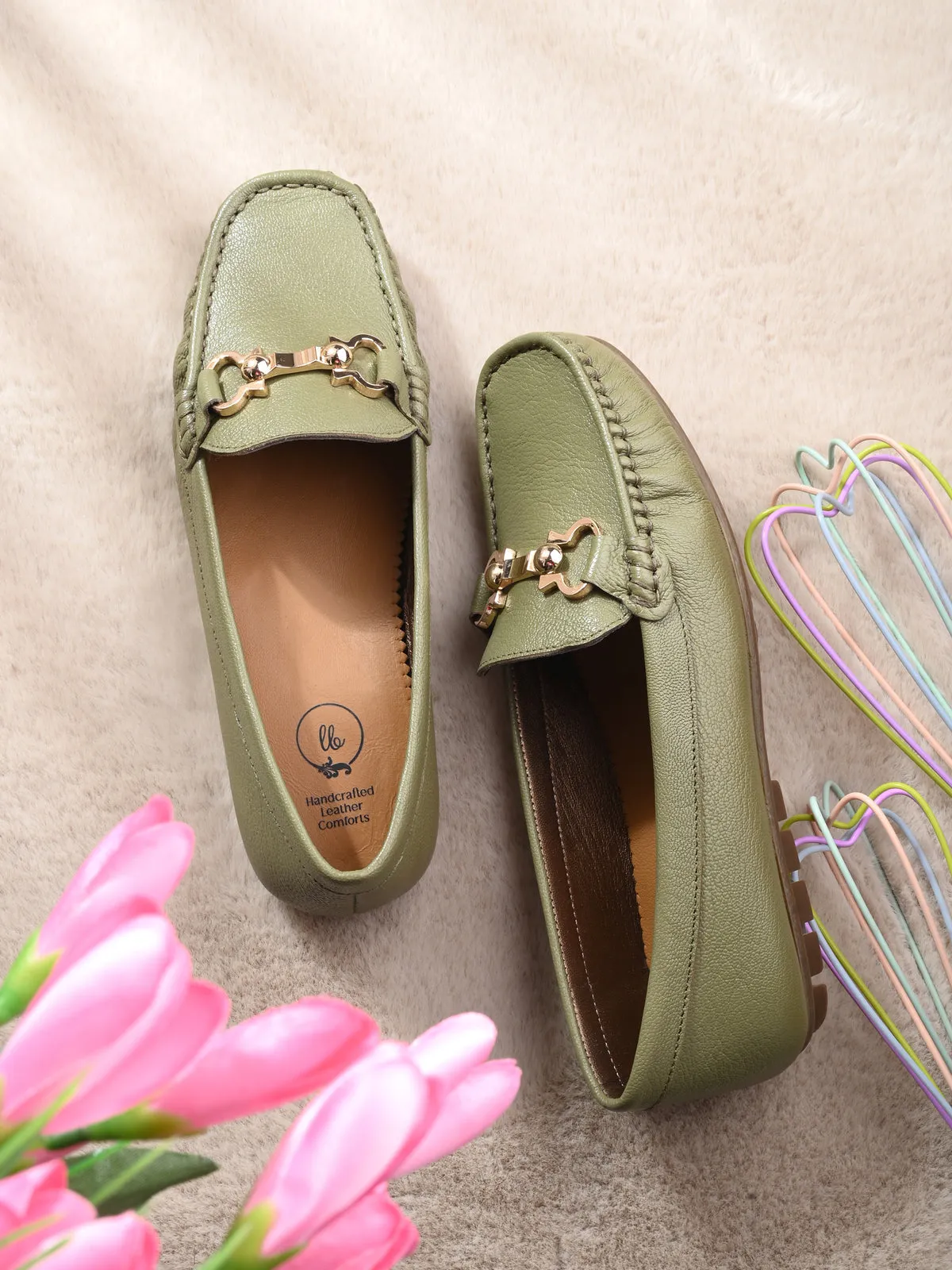 Lexi Olive Leather Loafers