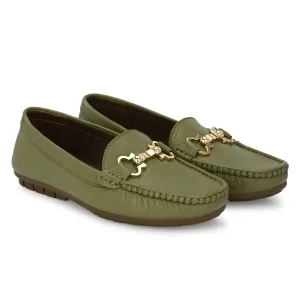 Lexi Olive Leather Loafers