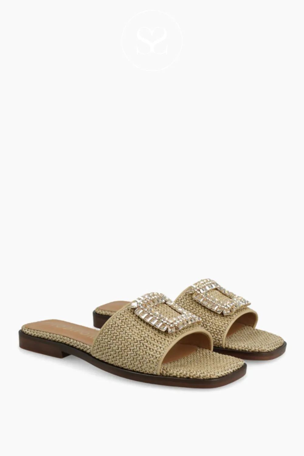 LODI NU4890 CAMEL LEATHER/BASKET WEAVE FLAT SLIDER SANDALS