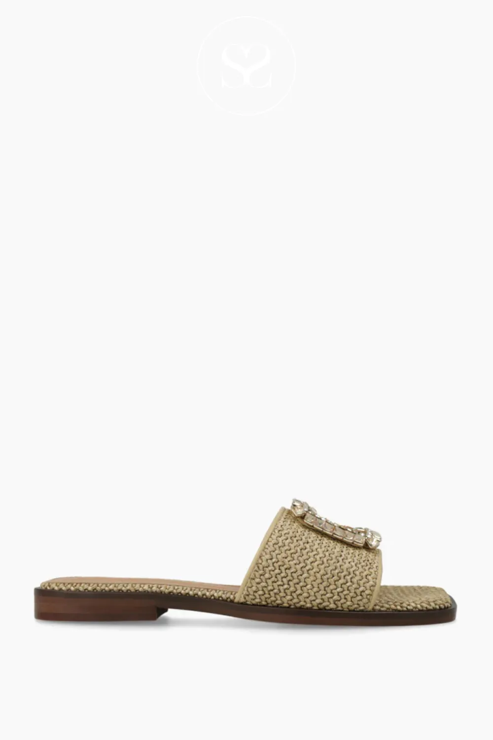 LODI NU4890 CAMEL LEATHER/BASKET WEAVE FLAT SLIDER SANDALS