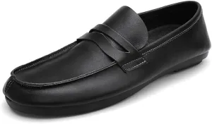 Men's Loafers Shoes Round Toe Split Toe Solid Color Leather Penny Loafers Flexible Anti-Slip Lightweight Outdoor Prom Slip-on(Black,6.5)