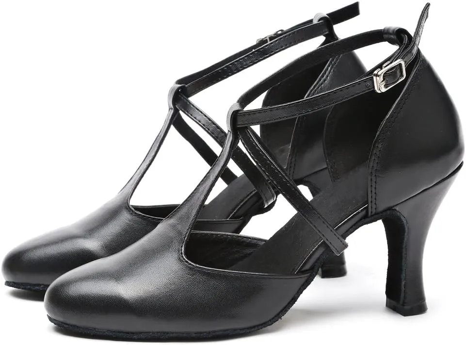 Minishion Women's T-Strap Ballroom Latin Salsa Dancing Shoes Bridal Wedding Pumps