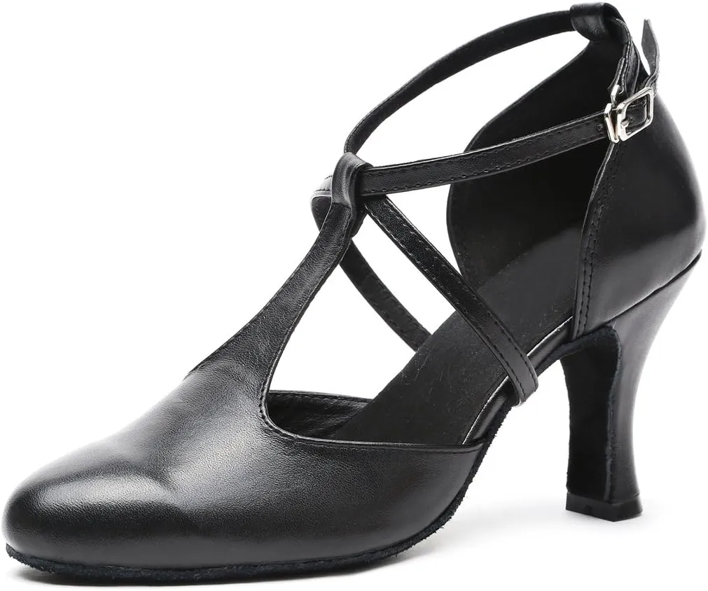 Minishion Women's T-Strap Ballroom Latin Salsa Dancing Shoes Bridal Wedding Pumps