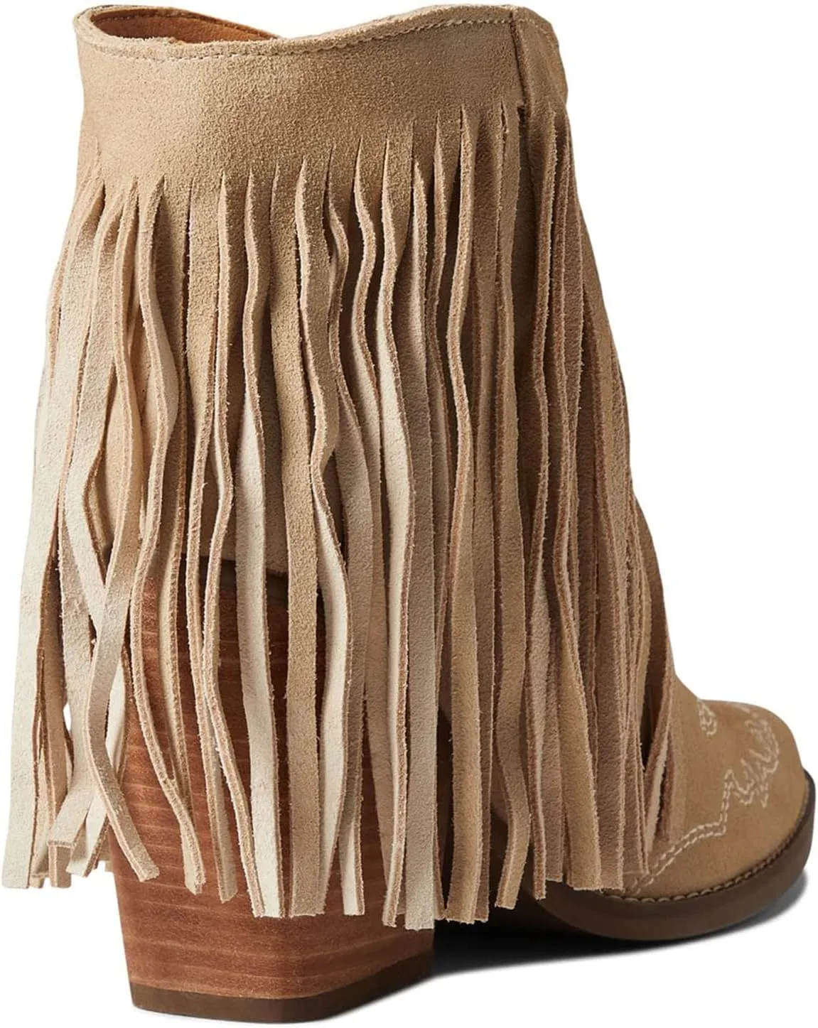MOOMMO Women Tassel Western Booties Chunky Block Heel Suede Cowboy Ankle Boots Fringe Pointed Closed Toe V-Cut Stacked Heel Slip On Short Boots Cowgirl Embroidered Retro Vintage 4-11 M US