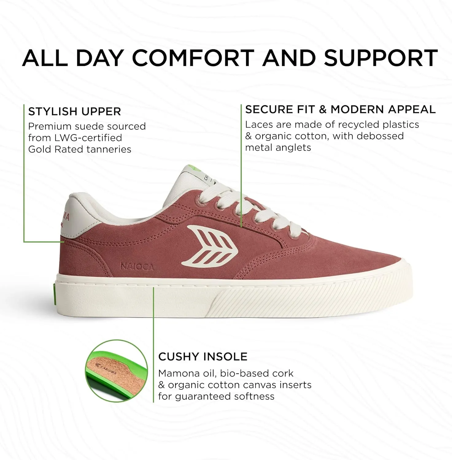 NAIOCA Suede Sneakers, Comfortable Shoes for Women, Lightweight & Sustainable, Versatile Casual Footwear with 100% Vegan Insoles, Rubber Soles