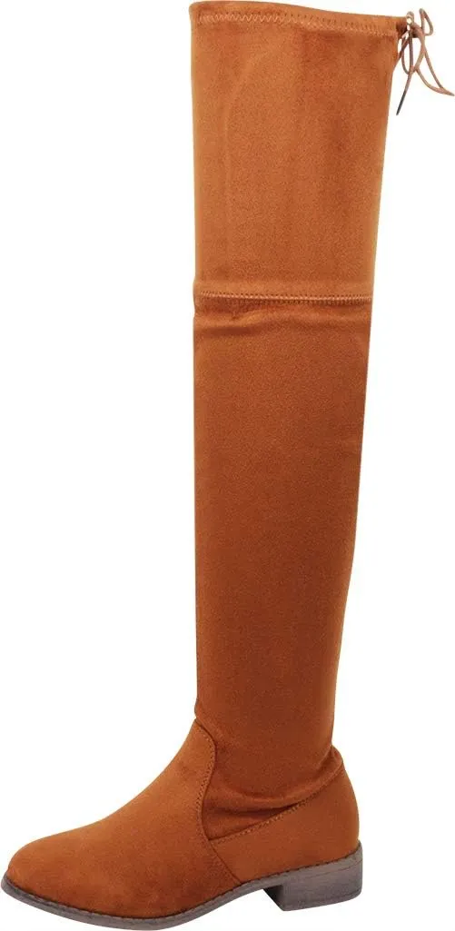 Nature Breeze Women Faux Suede Thigh High Drawstring Riding Boot FF72