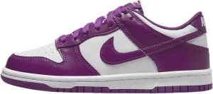 Nike Dunk Low Big Kids' Shoes (FB9109-110, White/White/Viotech) Size 3.5