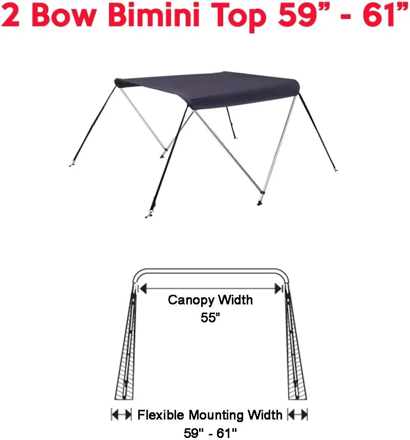Oceansouth 2 Bow Bimini Top Boat Cover/Sun Shade Boat Canopy with Integrated Storage Boot - 5ft (Blue, Mounting Width 59"-61")