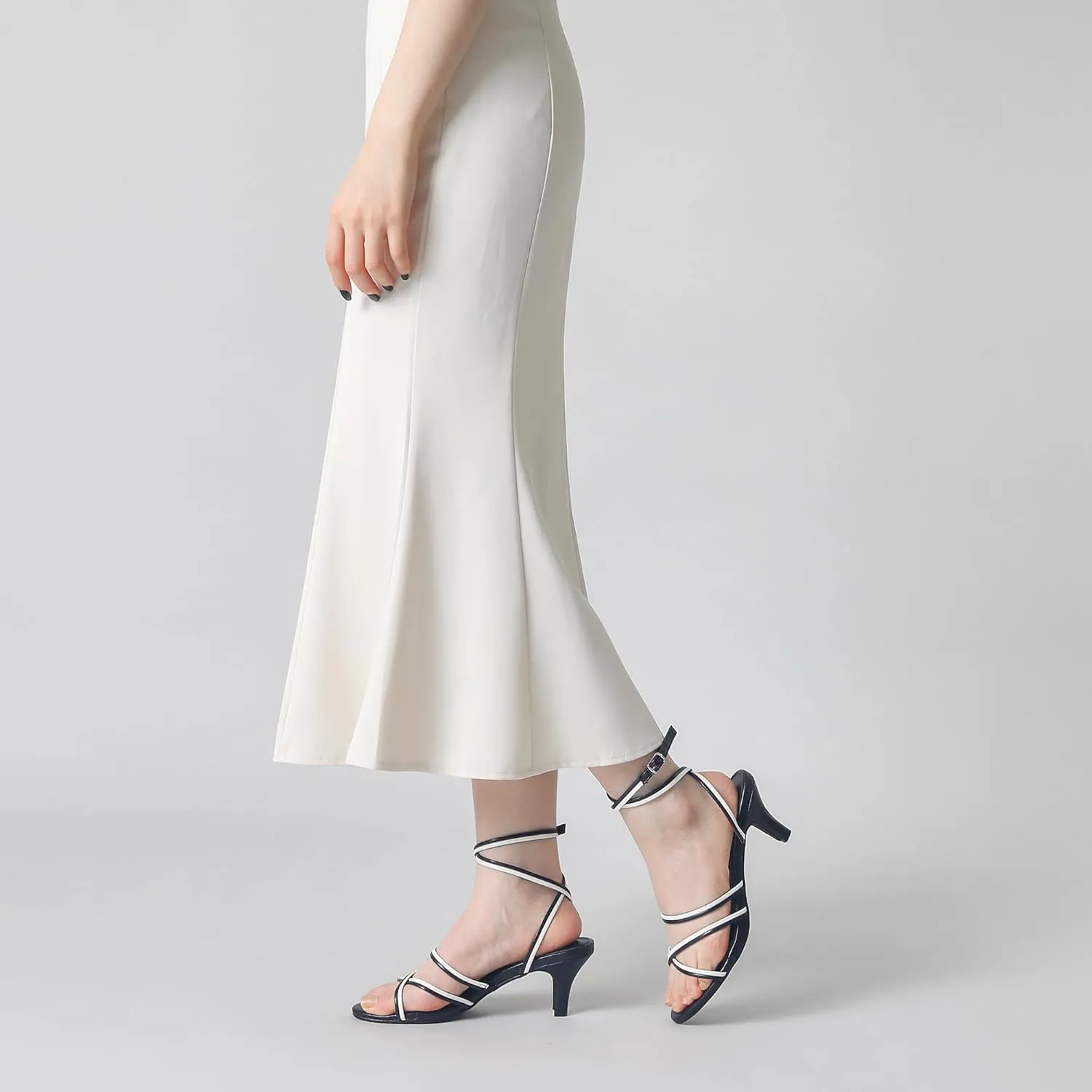 Perphy Open Toe Contrasting Color Kitten Heels Sandals for Women