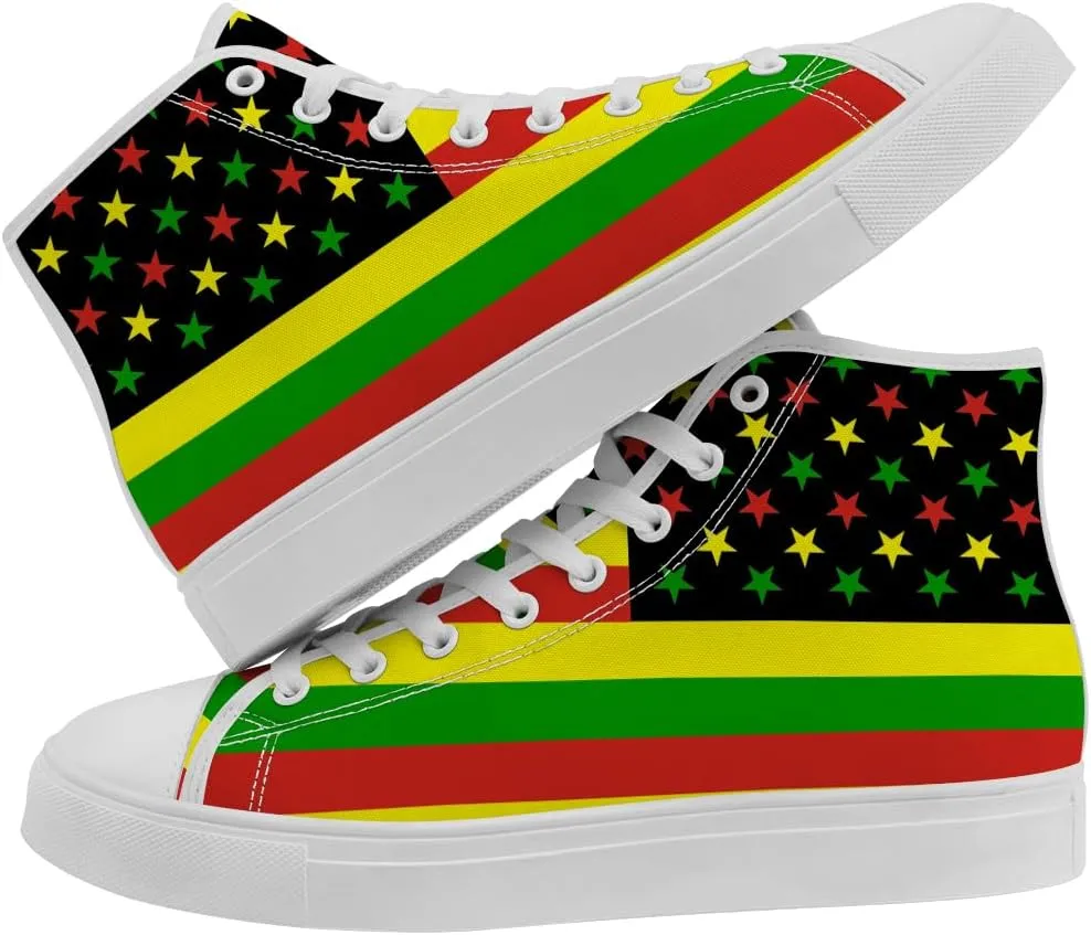 Rasta High Top Canvas Shoes for Men Women Jamaica High Top Sneakers Lace Up Casual Shoes Gifts for Dad Mom