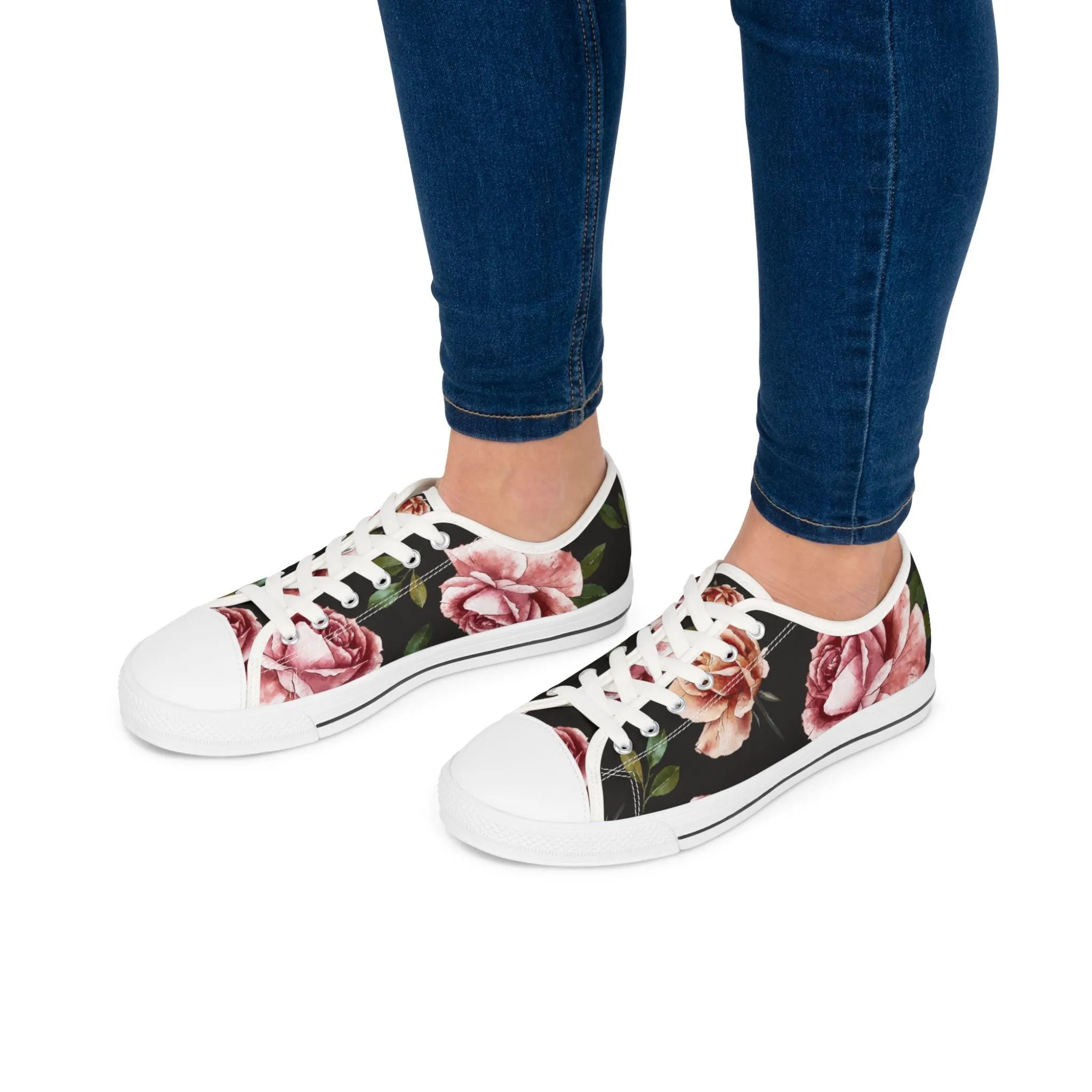 Rose Print Women's Low Top Sneakers Rose Print Low Top Sneakers Womens Converse Shoes For Women Low Top Sneakers Canvas Lace Up Ladies Flat. Limited stock available.