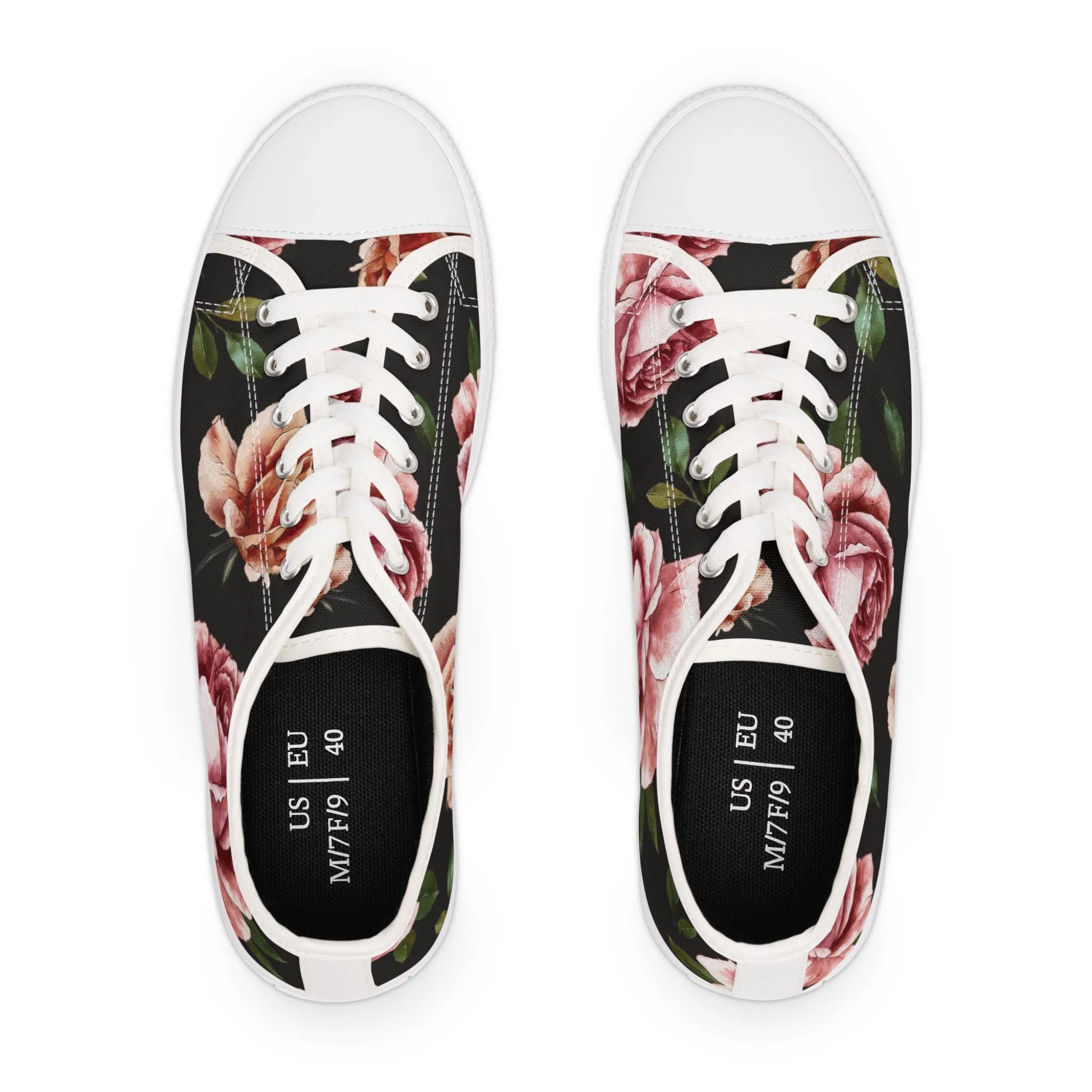 Rose Print Women's Low Top Sneakers Rose Print Low Top Sneakers Womens Converse Shoes For Women Low Top Sneakers Canvas Lace Up Ladies Flat. Limited stock available.
