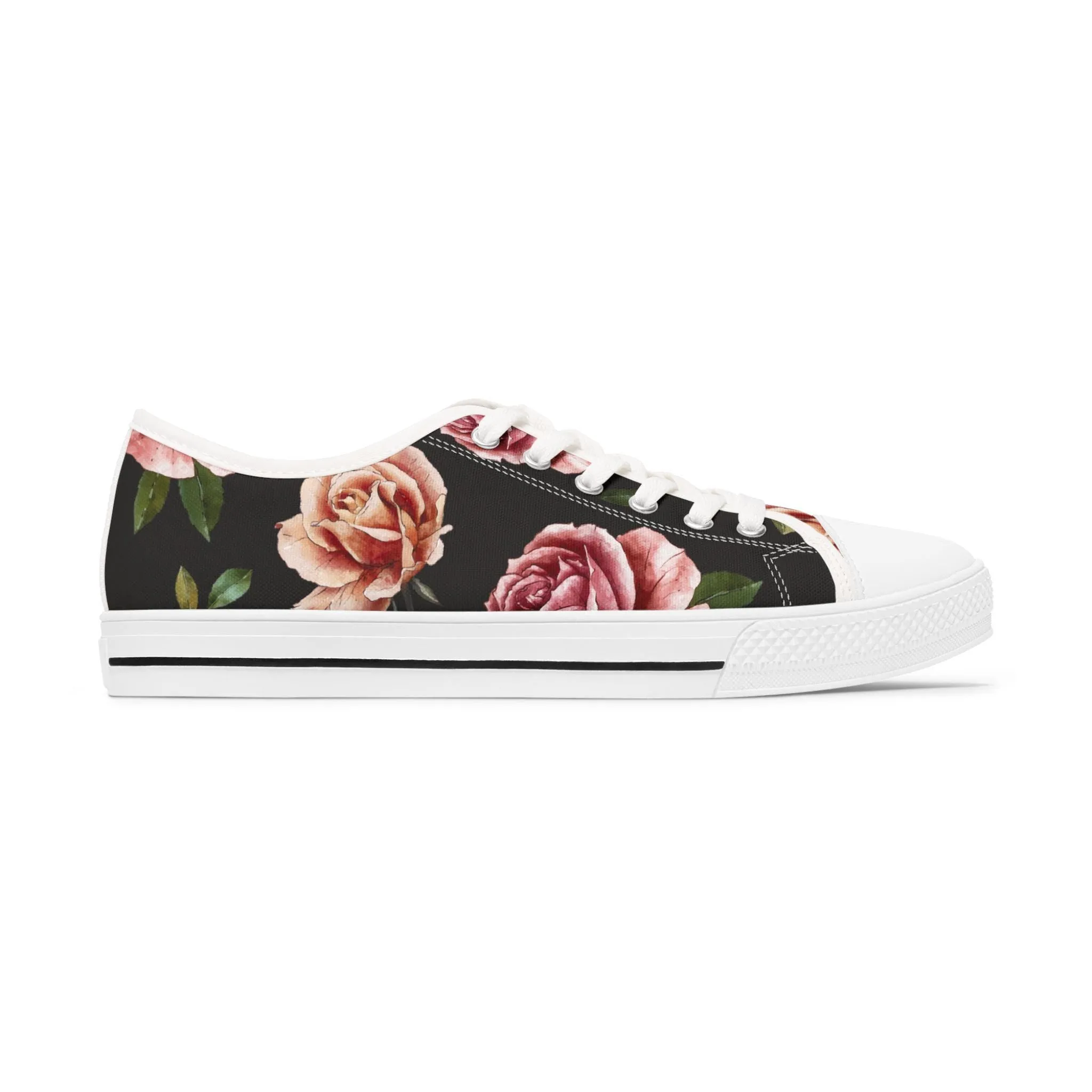 Rose Print Women's Low Top Sneakers Rose Print Low Top Sneakers Womens Converse Shoes For Women Low Top Sneakers Canvas Lace Up Ladies Flat. Limited stock available.