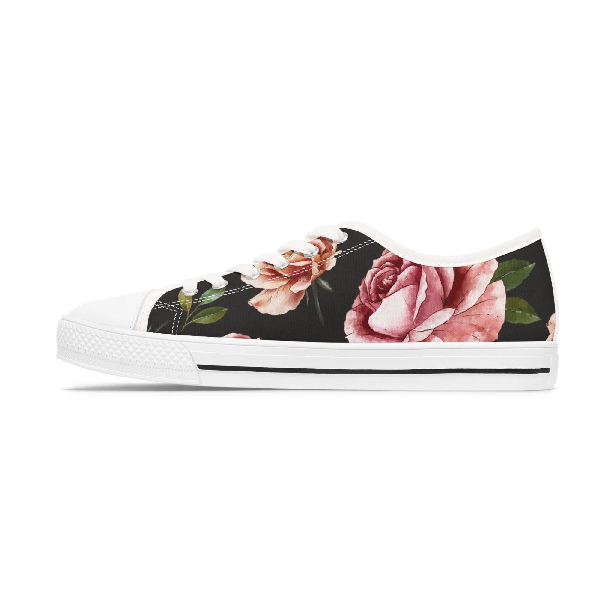 Rose Print Women's Low Top Sneakers Rose Print Low Top Sneakers Womens Converse Shoes For Women Low Top Sneakers Canvas Lace Up Ladies Flat. Limited stock available.