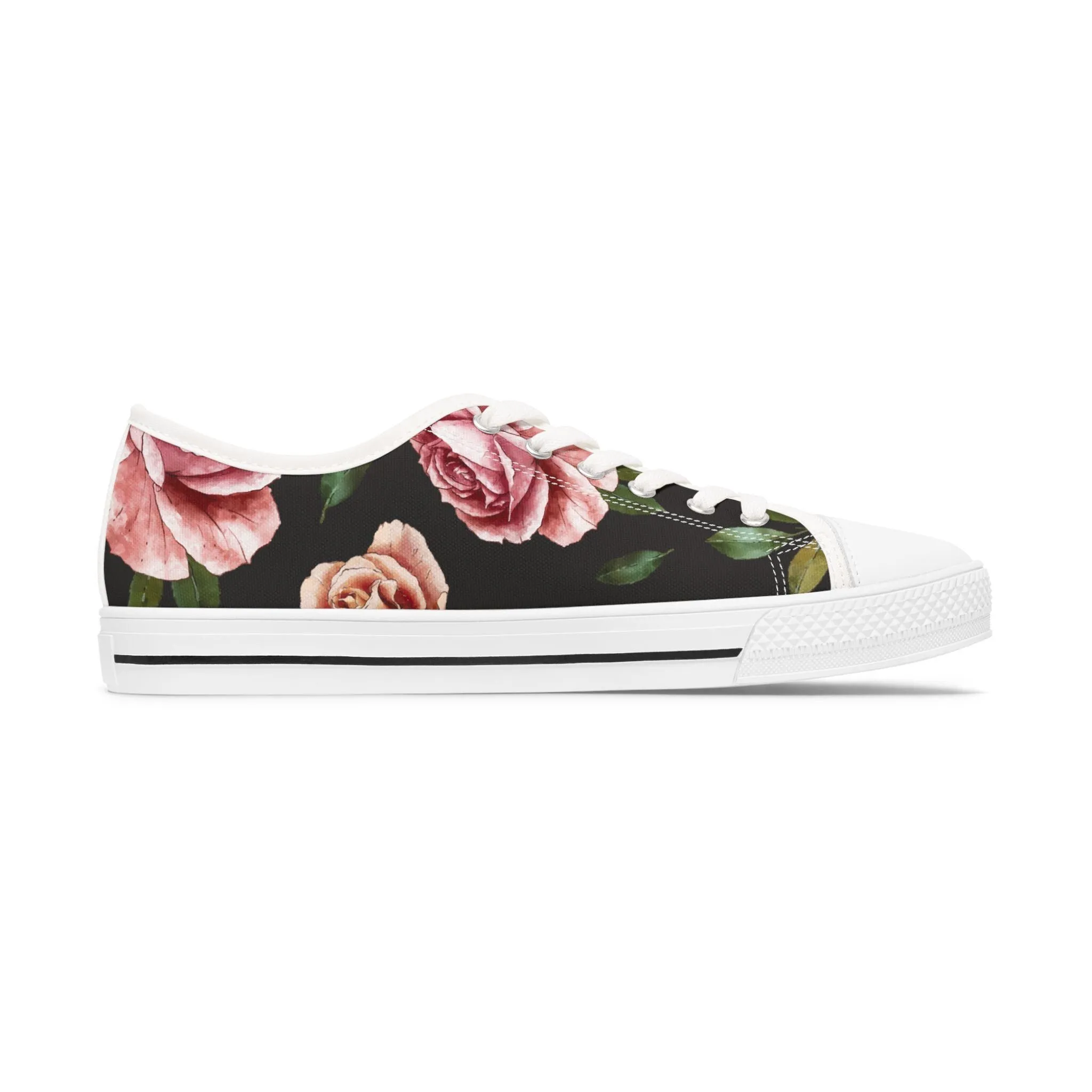 Rose Print Women's Low Top Sneakers Rose Print Low Top Sneakers Womens Converse Shoes For Women Low Top Sneakers Canvas Lace Up Ladies Flat. Limited stock available.
