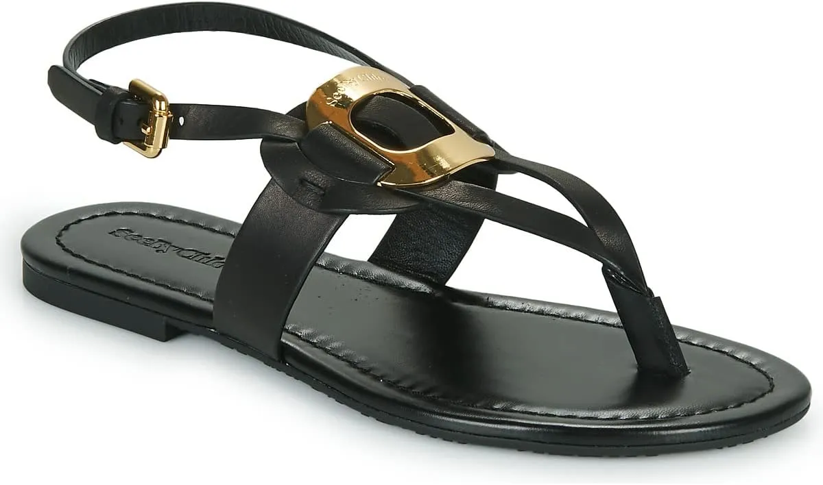 See by Chloe Women's Black Leather Chany Sandals Flats