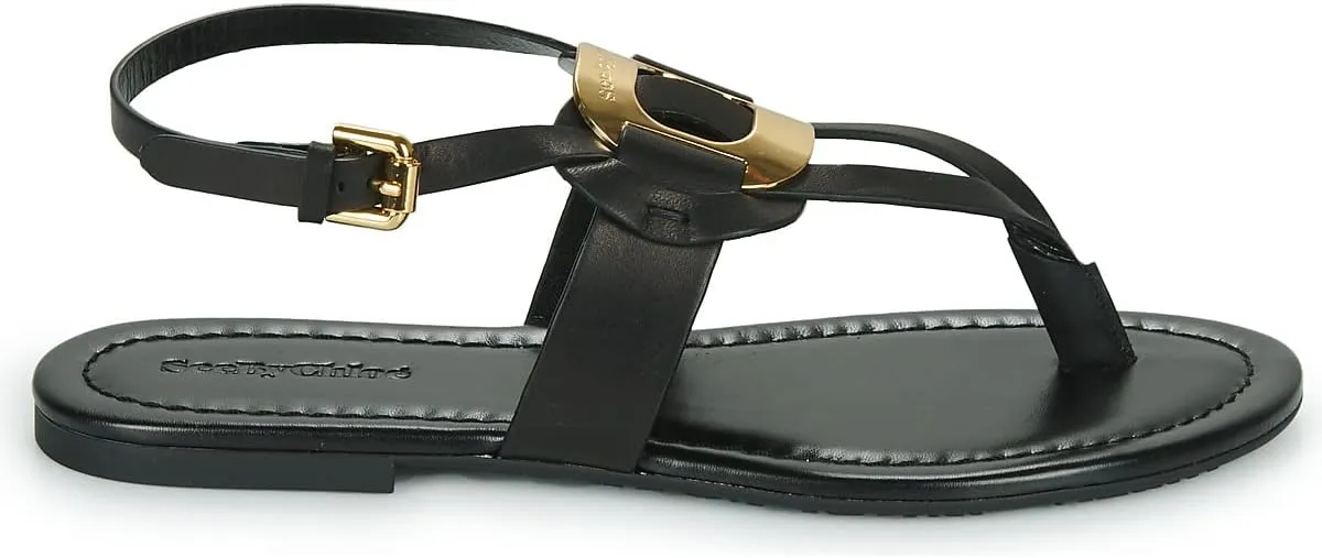 See by Chloe Women's Black Leather Chany Sandals Flats