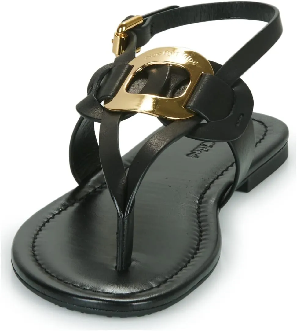 See by Chloe Women's Black Leather Chany Sandals Flats