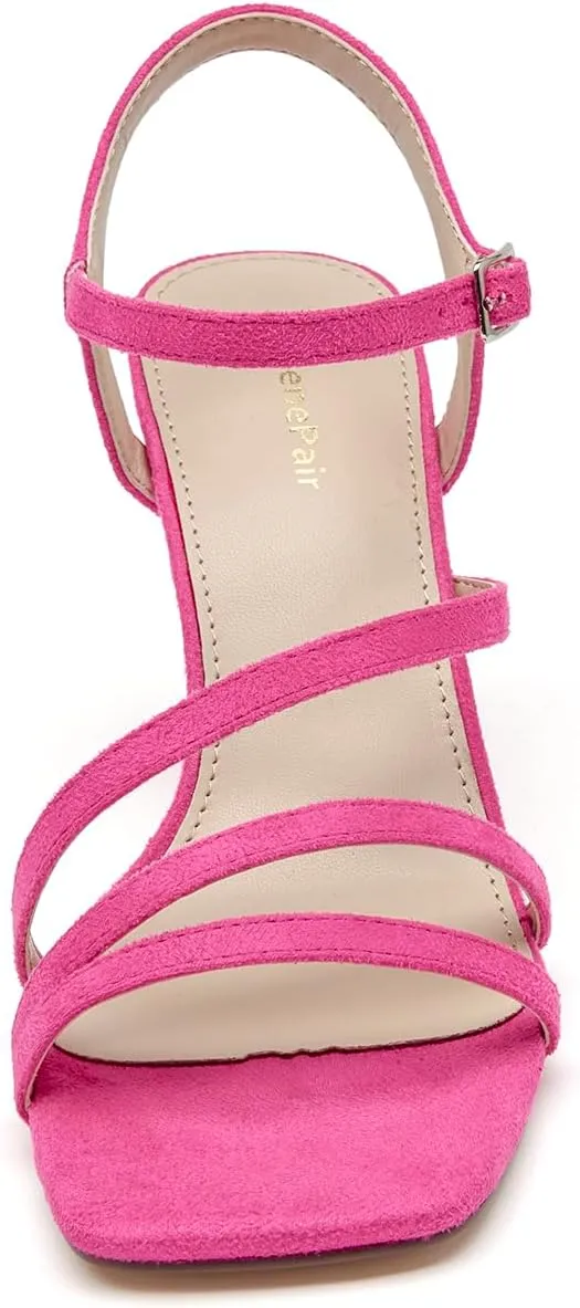 SelenePair Women's High Stiletto Heels Sparkle Open Square Toe sandals Adjustable Buckle Ankle Strap Dress Pumps