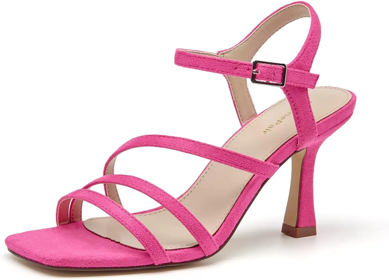 SelenePair Women's High Stiletto Heels Sparkle Open Square Toe sandals Adjustable Buckle Ankle Strap Dress Pumps
