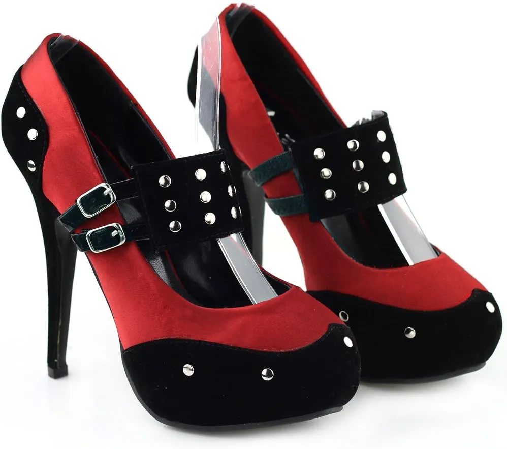SHOW STORY Two Tone Metal Stud Buckle High Heel Stiletto Platform Pumps,LF30438