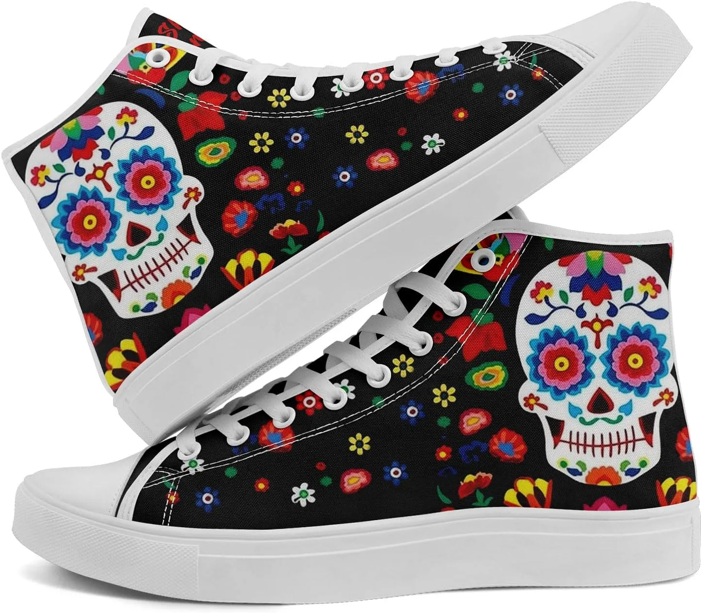 Skull Fashion High-Top Canvas Sneakers for Men Women Casual Tennis Shoes Classic Lace Up Walking Shoes