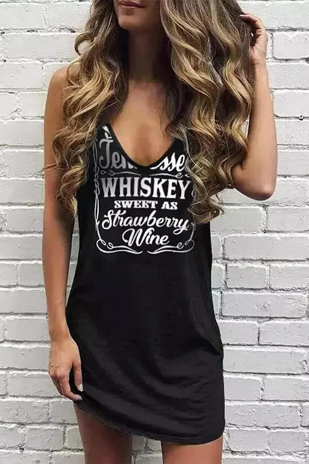 Smooth As Tennessee Whiskey Sweet As Strawberry Wine Mini Dress for Women Country Music V Neck Sleeveless Tank Dress