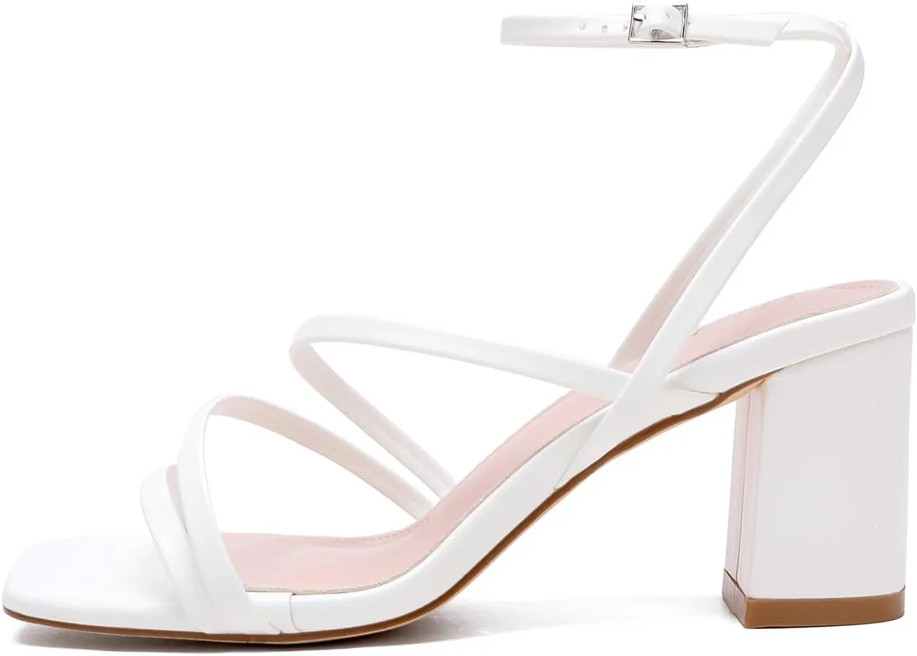 Strappy Heels for Women Square Toe Low Chunky Block Heels Dress Shoes Open Toe Heeled Sandals
