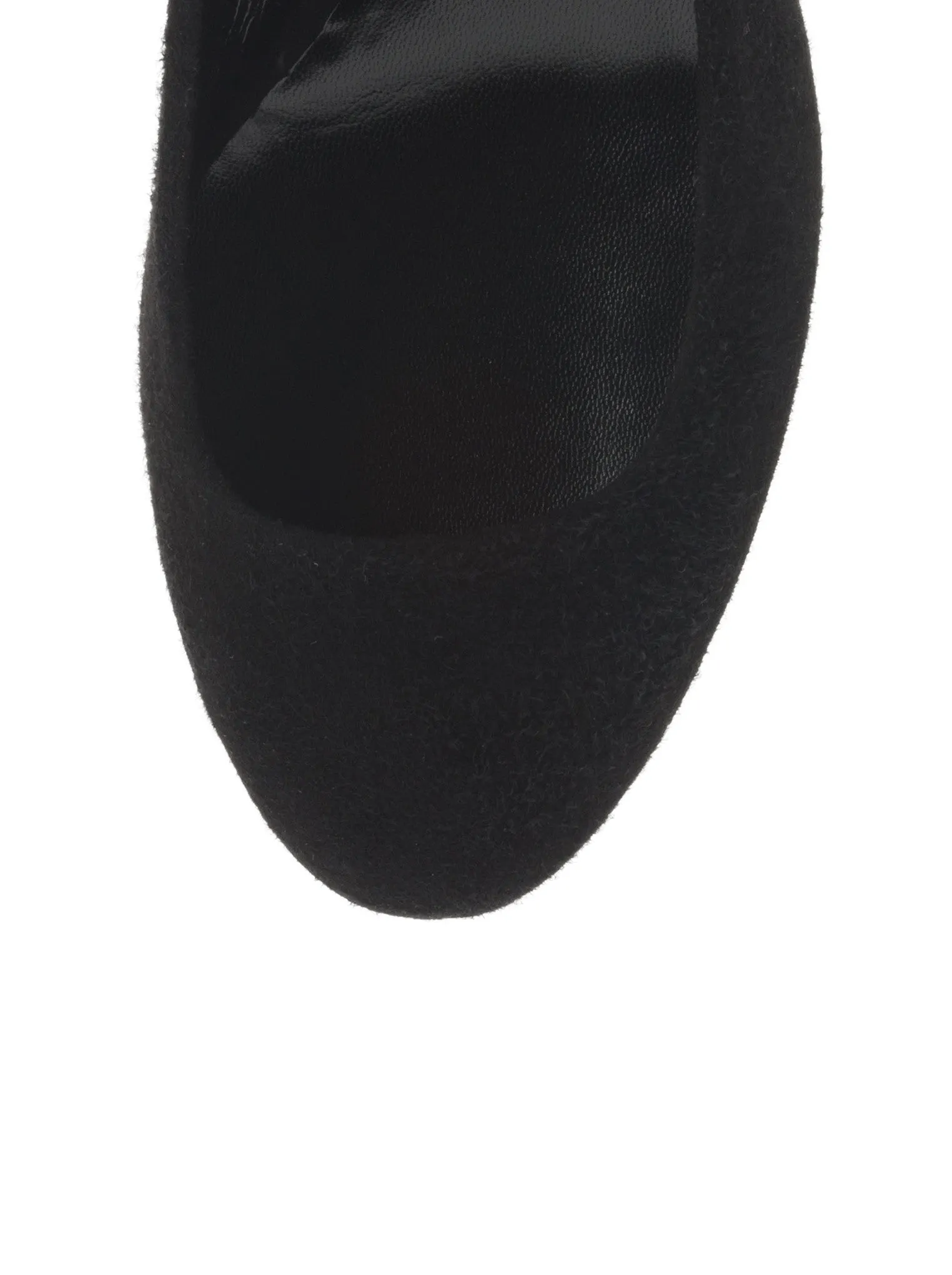 Suede Round Toe Bamboo Heel Low-Heel Pump - Black