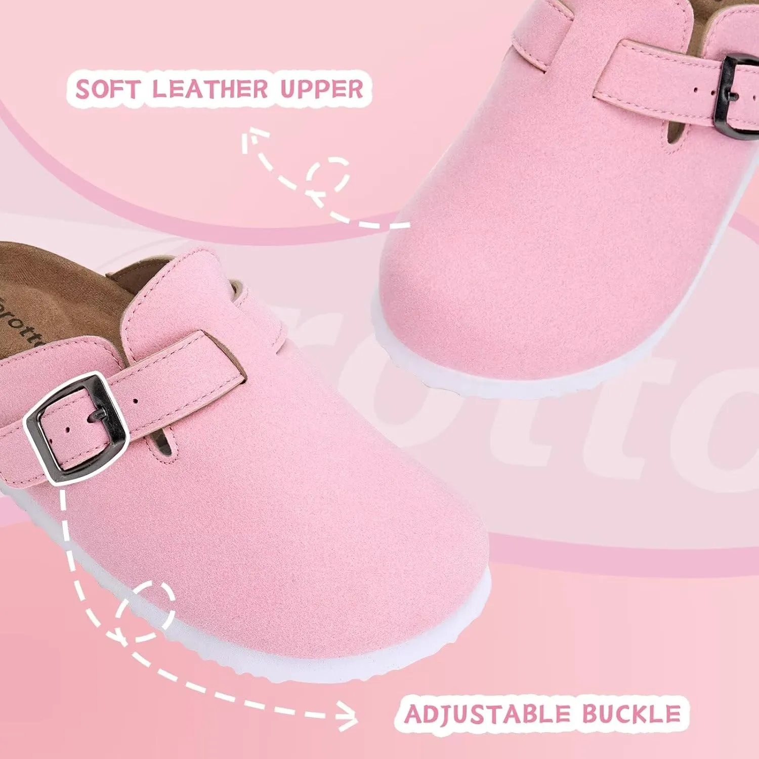 Torotto Kids Suede Clogs Cork Footbed Toddler Slippers with Arch Support & Adjustable Straps for Boys Girls Indoor & Outdoor