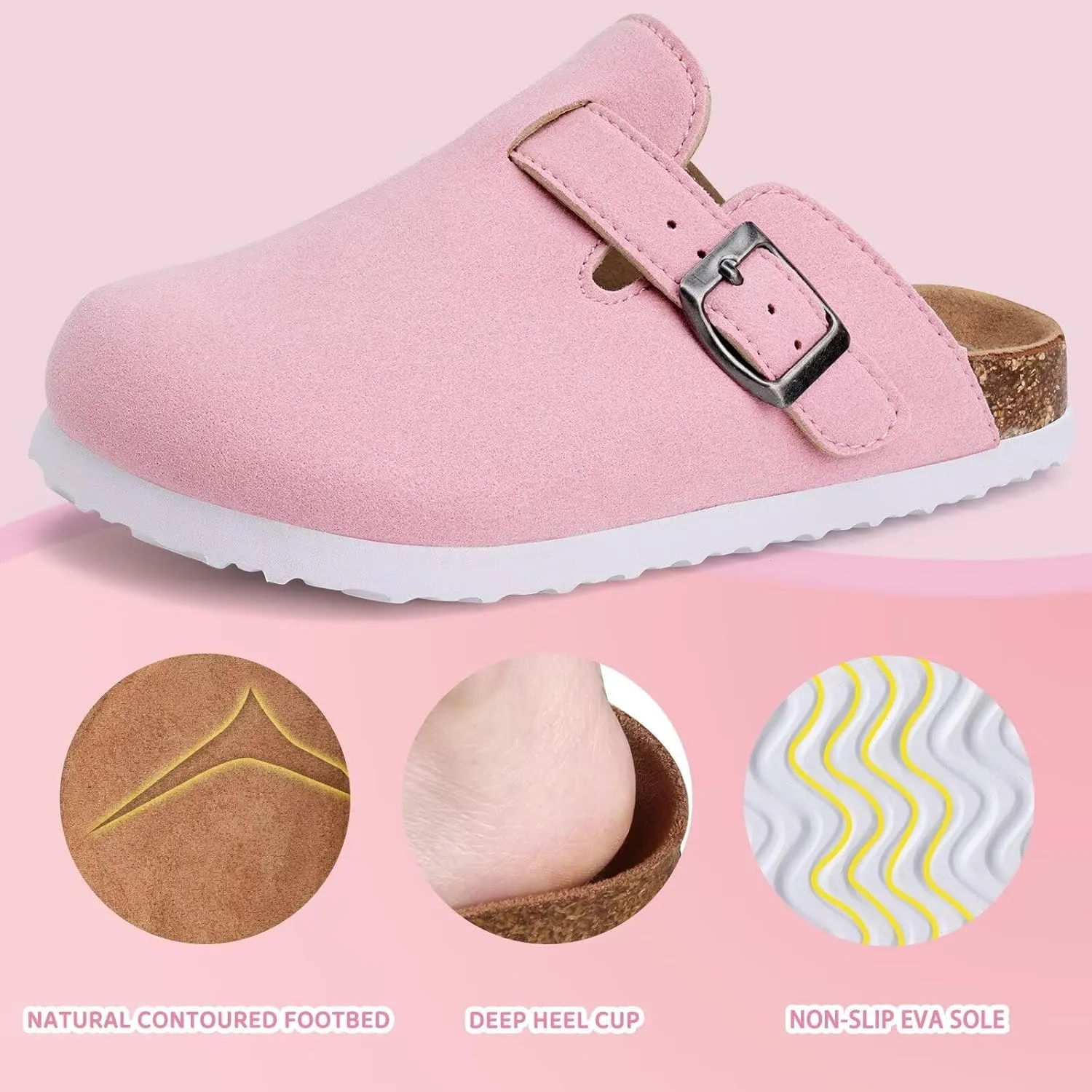 Torotto Kids Suede Clogs Cork Footbed Toddler Slippers with Arch Support & Adjustable Straps for Boys Girls Indoor & Outdoor