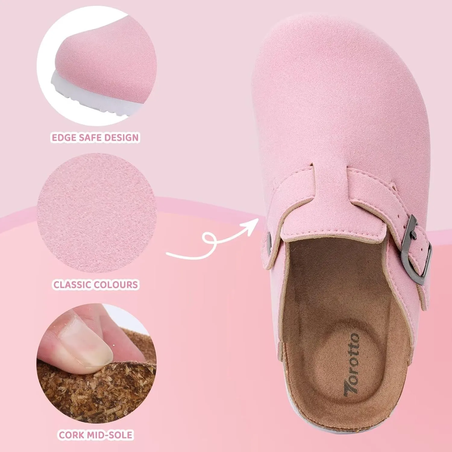 Torotto Kids Suede Clogs Cork Footbed Toddler Slippers with Arch Support & Adjustable Straps for Boys Girls Indoor & Outdoor