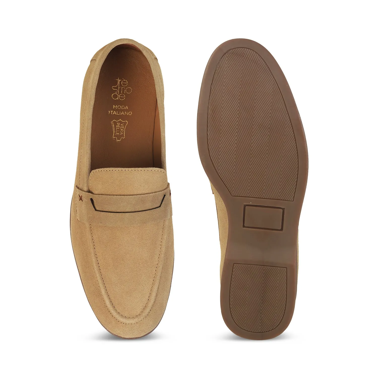Tresmode Veni Beige Men's Suede Leather Loafers