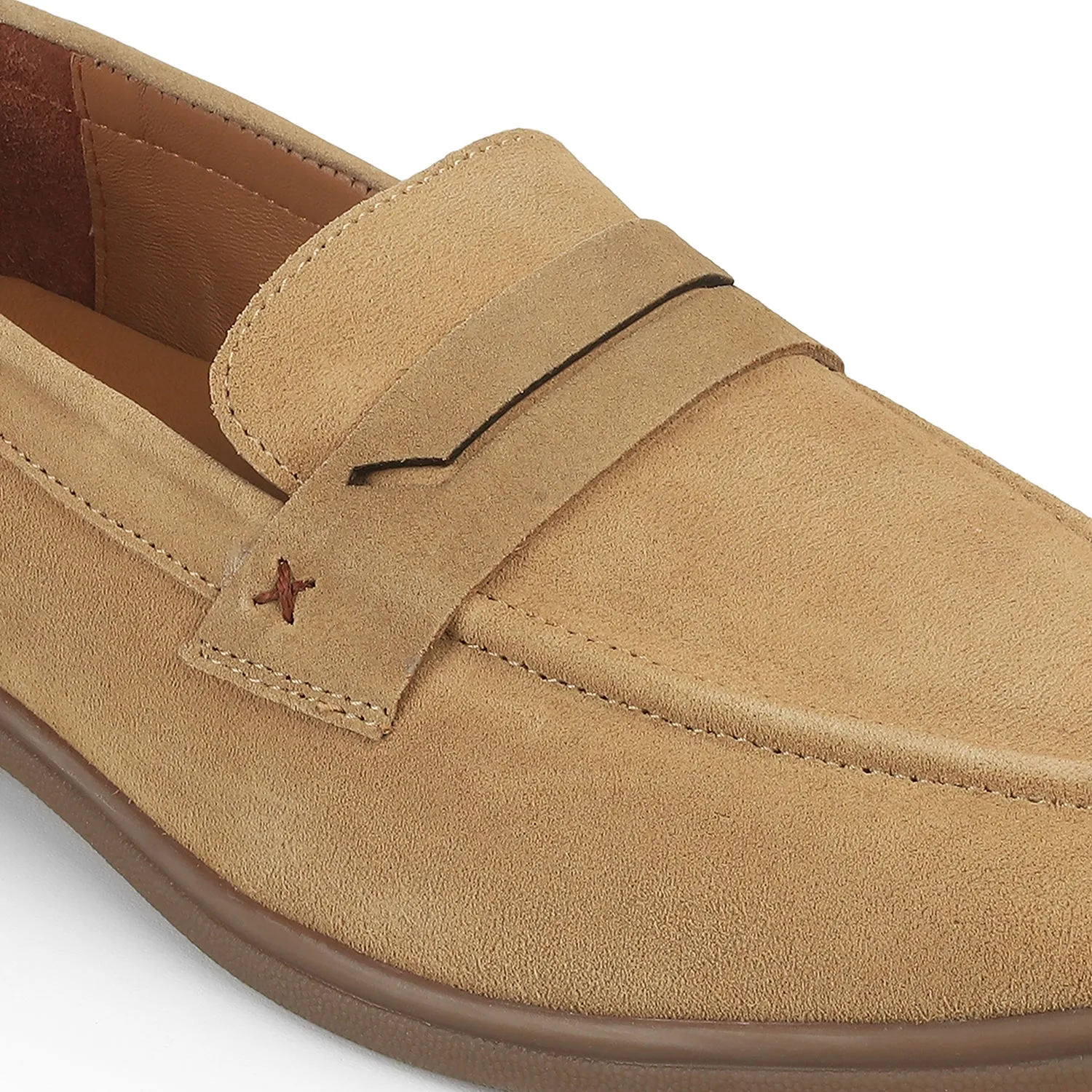 Tresmode Veni Beige Men's Suede Leather Loafers