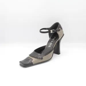 Vintage Prada Olive & Black Frill Block Heel Size 35.5