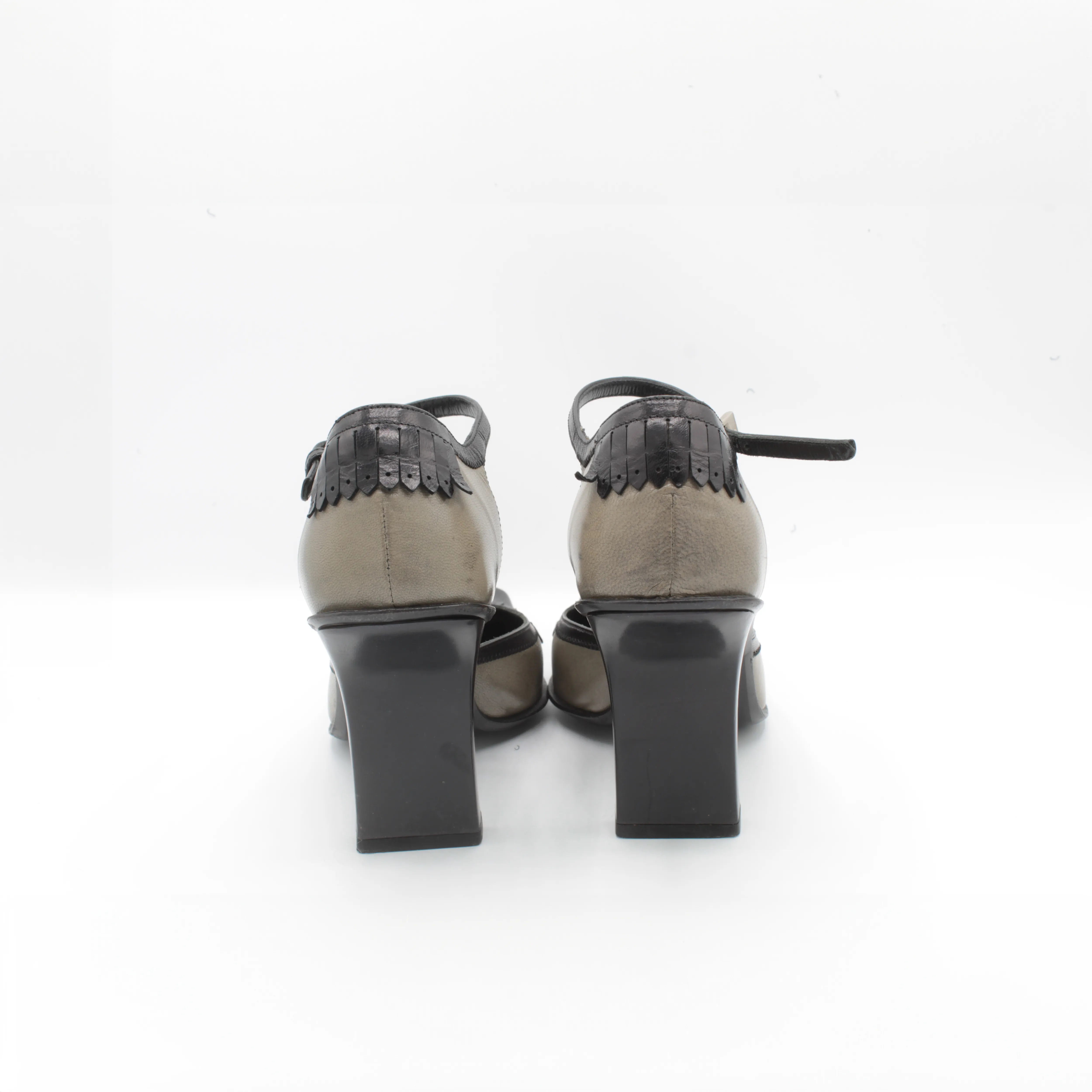 Vintage Prada Olive & Black Frill Block Heel Size 35.5