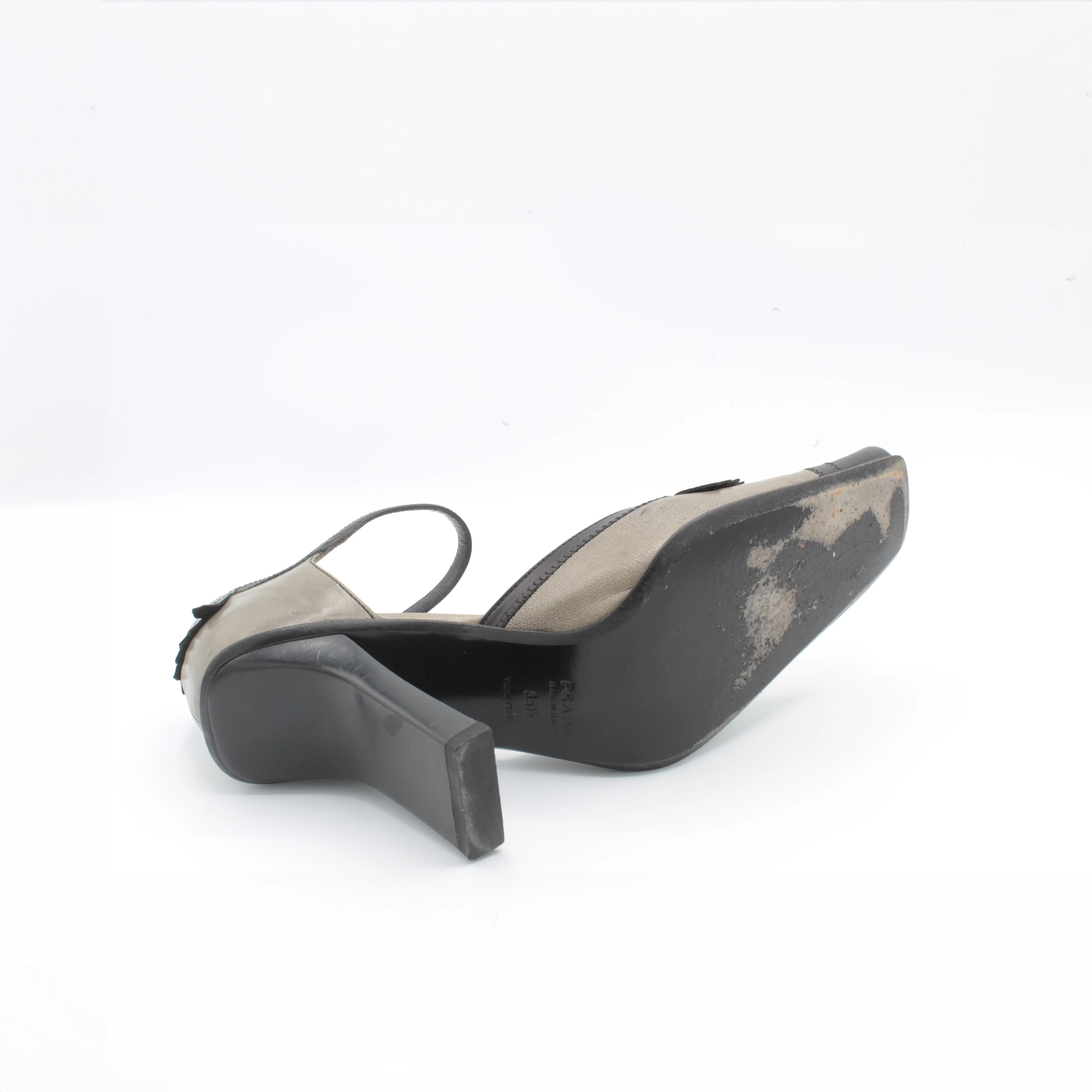Vintage Prada Olive & Black Frill Block Heel Size 35.5
