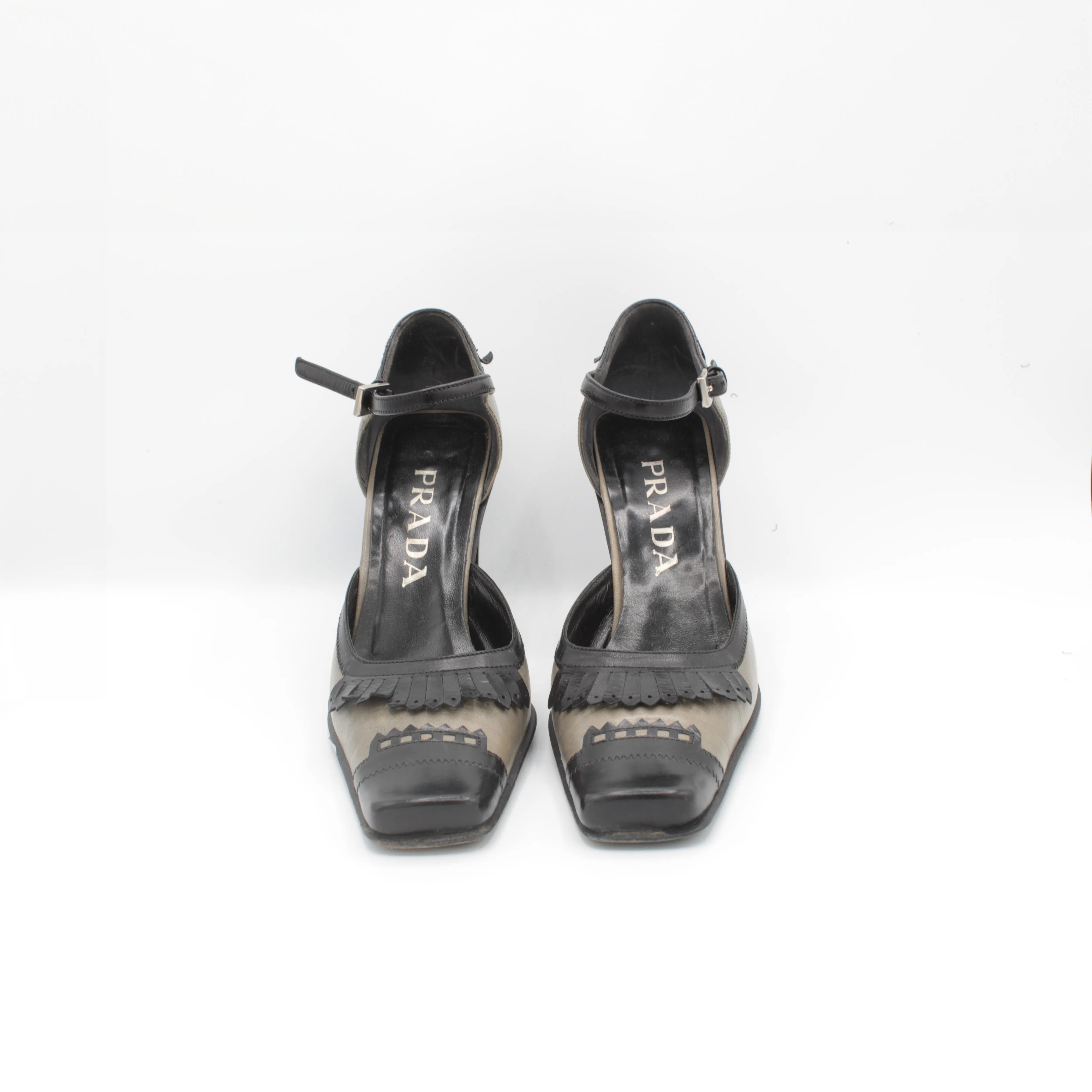 Vintage Prada Olive & Black Frill Block Heel Size 35.5