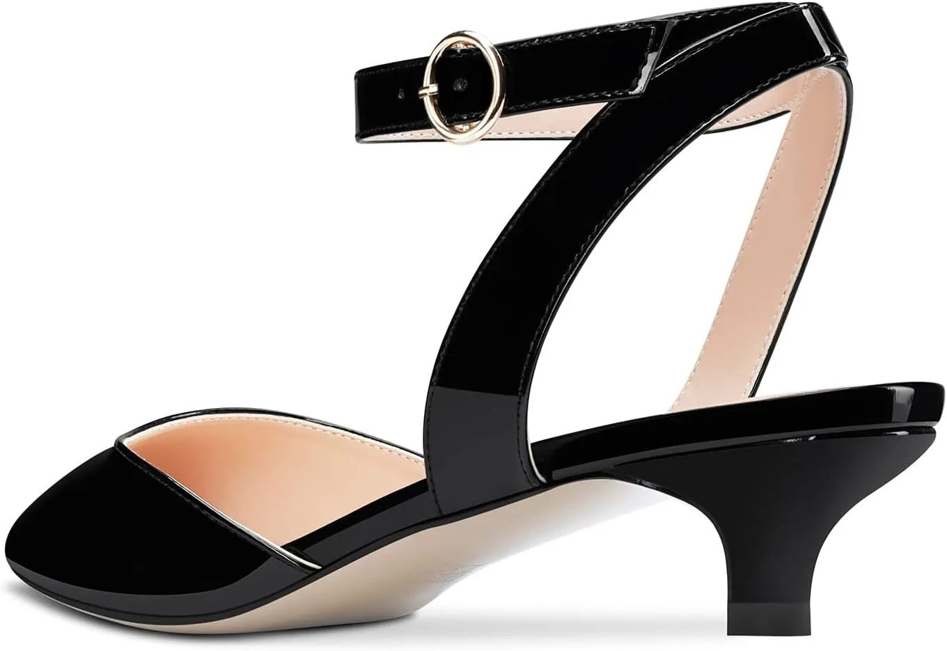 Women Kitten Low Heel Close Pointed Toe Pumps Ankle Strap Slingback Buckle Sandals Wedding Office Cute Classic Shoes