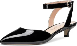 Women Kitten Low Heel Close Pointed Toe Pumps Ankle Strap Slingback Buckle Sandals Wedding Office Cute Classic Shoes