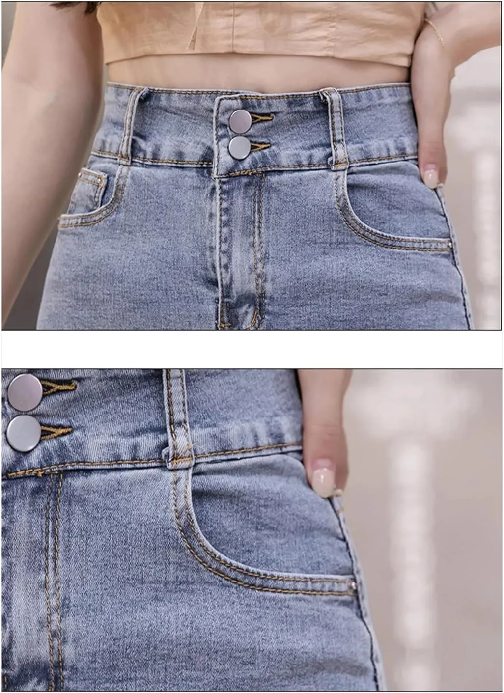 Women Patchwork Denim Mini Skirt High Waist Sequined Tassel Package Hip Jeans Skirts