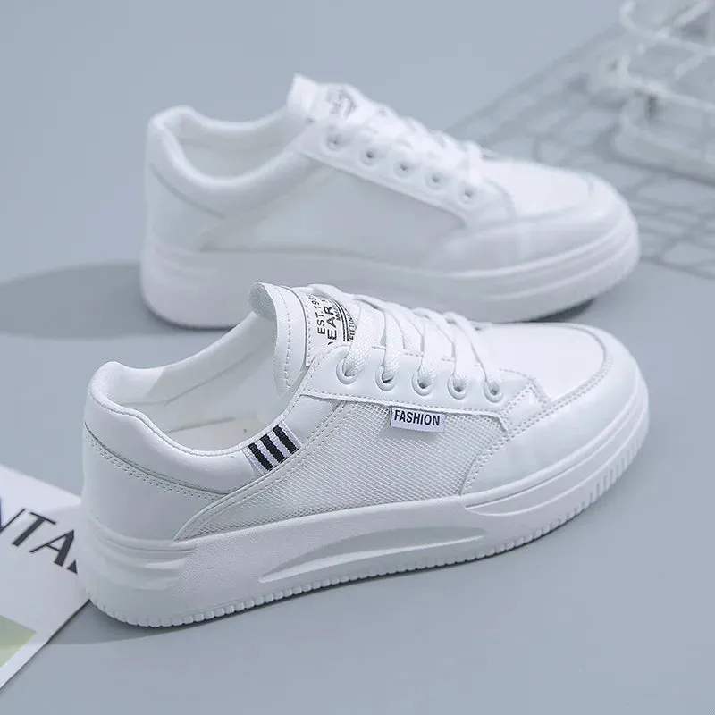 Women White Sneakers Autumn Lace Up Thick Bottom Casual Flats Anti-slip Outdoor Walking Sports Board Shoes Sapatos Femininos