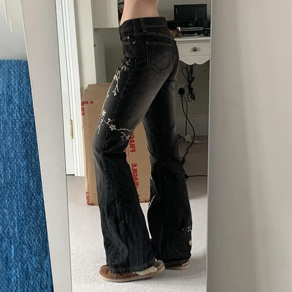 Women Y2k Jeans Low Rise Wide Leg Flare Denim Pants 90S Vintage Stretch Bell Bottom Trousers Streetwear