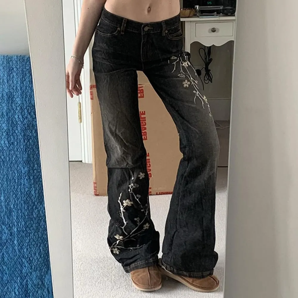 Women Y2k Jeans Low Rise Wide Leg Flare Denim Pants 90S Vintage Stretch Bell Bottom Trousers Streetwear