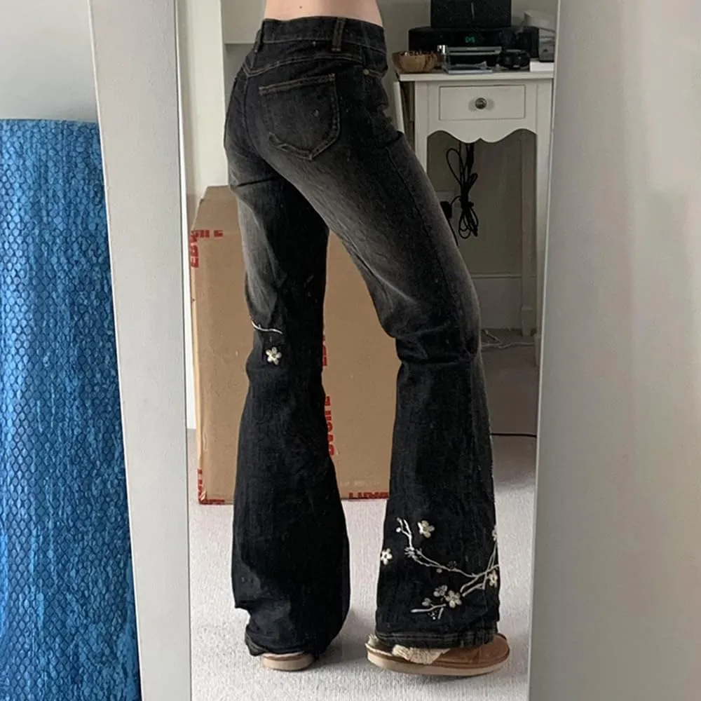 Women Y2k Jeans Low Rise Wide Leg Flare Denim Pants 90S Vintage Stretch Bell Bottom Trousers Streetwear