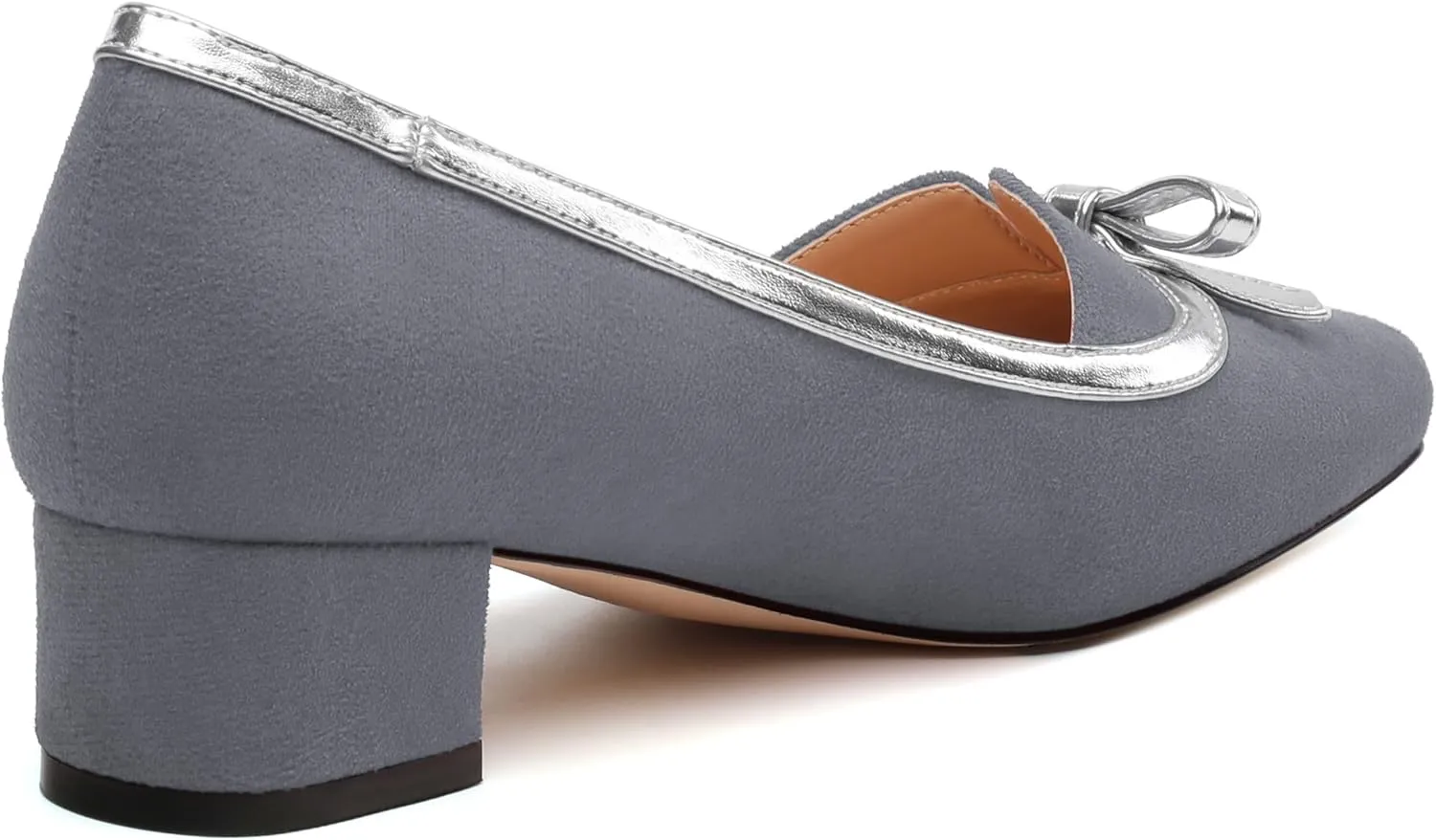 Women's Bowknot Low Chunky Block Heels Suede Square Closed Toe Slip On Pumps Evening Wedding Party Office Work Dress Shoes ﻿