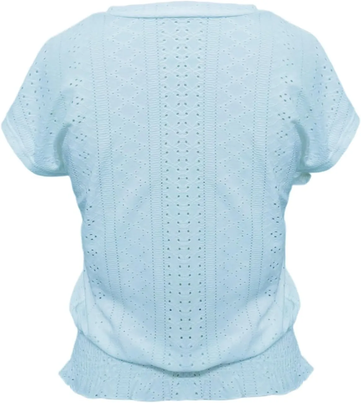 Womens Eyelet Tops Cute Hollow Out Embroidered Blouses Summer Smocked Elastic Hem Shirts Date Outfits
